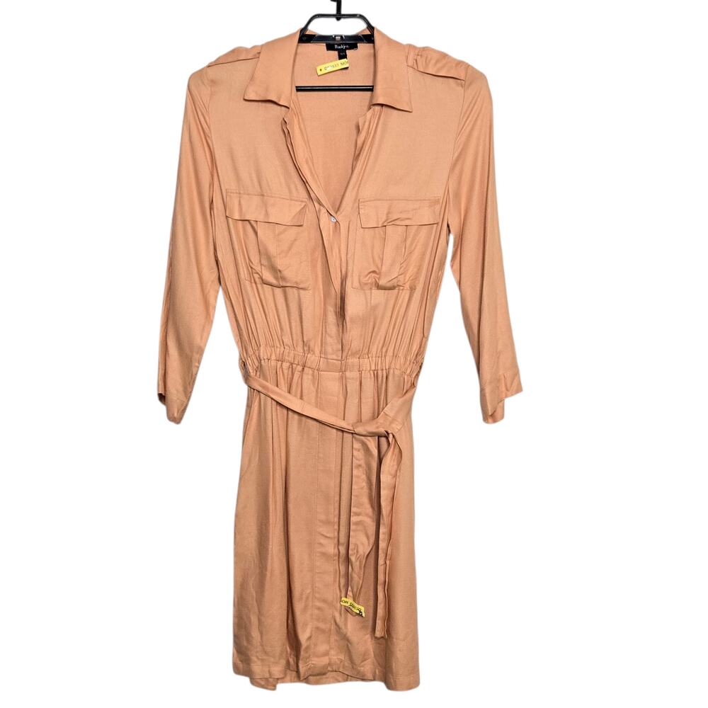 Baukjen Shirt Dress Size 4 Orange Button Belted Roll Tab Sleeves